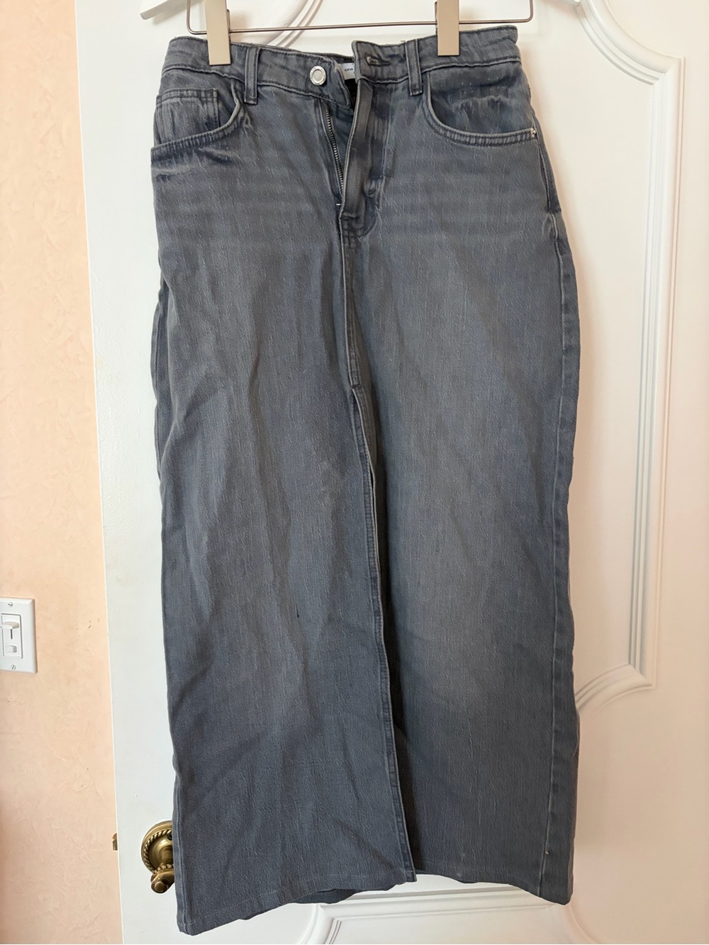 Zara Gray Denim Maxi Skirt Women’s XS High Rise Long Straight Jean Skirt